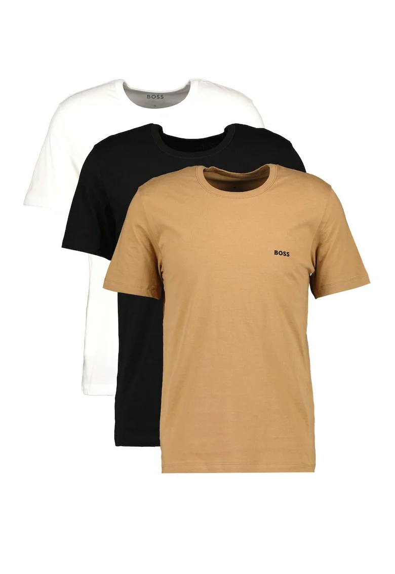 Set de tricouri de casa cu detaliu logo - 3 piese, Alb/Negru/Maro camel
