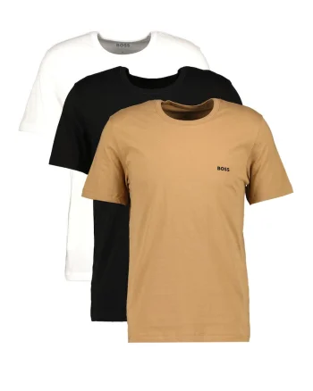 Set de tricouri de casa cu detaliu logo - 3 piese, Alb/Negru/Maro camel