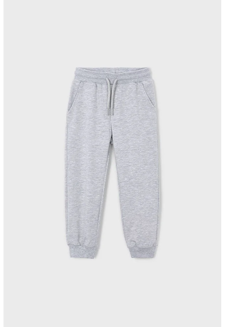 Pantaloni de trening cu model uni si snur de ajustare, Gri deschis melange