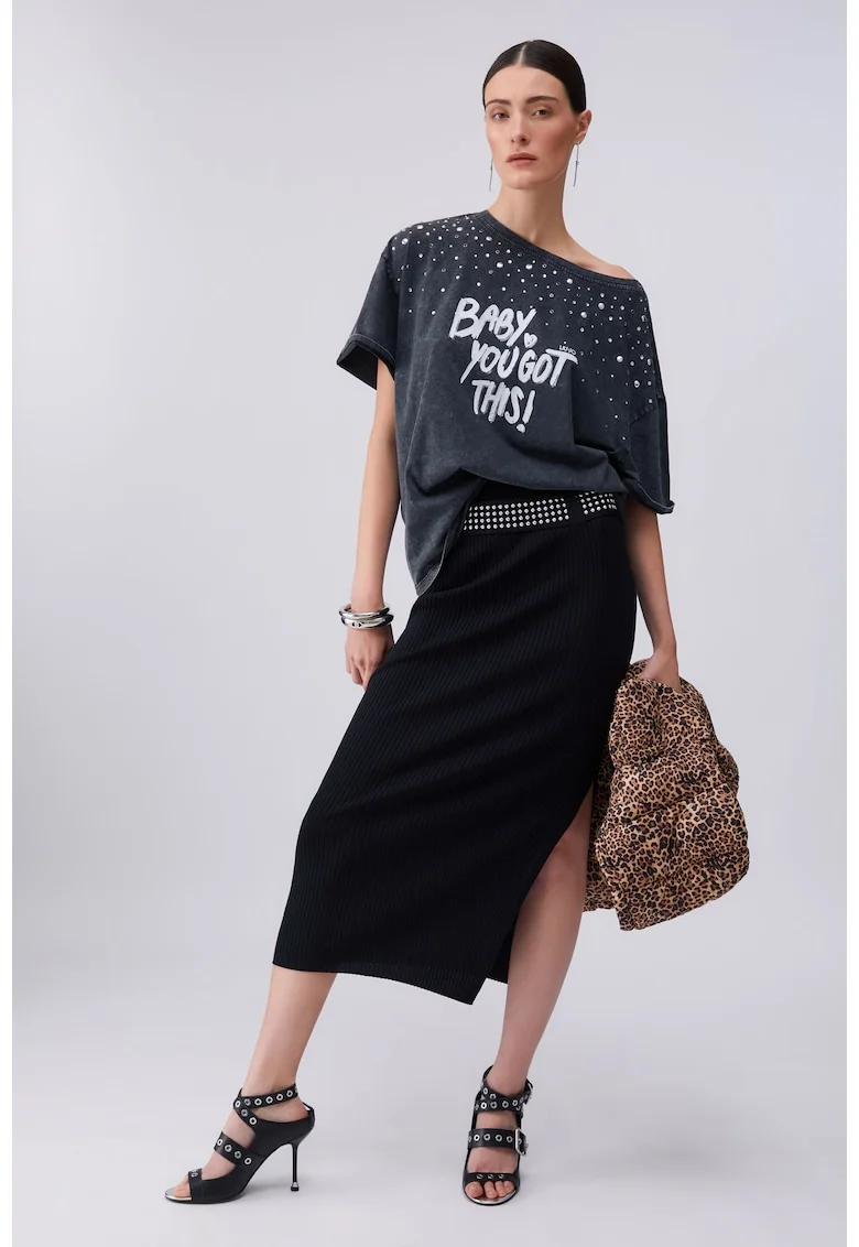 Fusta midi cu slit, Negru