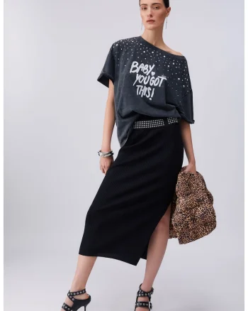 Fusta midi cu slit, Negru