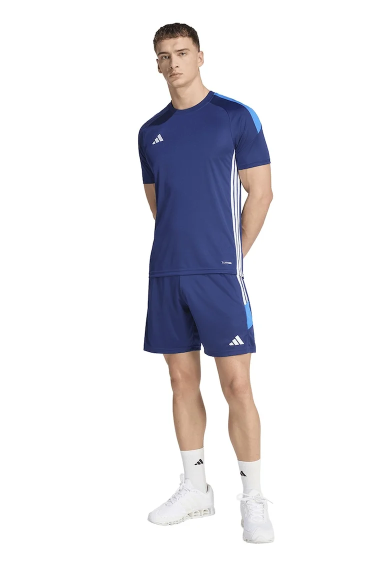 Tricou cu decolteu rotund pentru fotbal Tiro Essentials, Alb/Albastru inchis/Albastru deschis