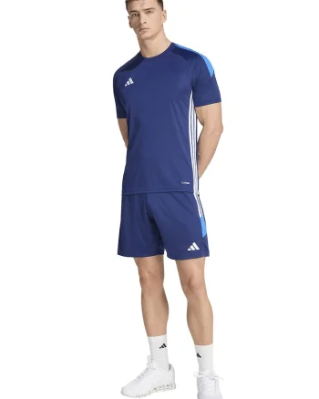 Tricou cu decolteu rotund pentru fotbal Tiro Essentials, Alb/Albastru inchis/Albastru deschis