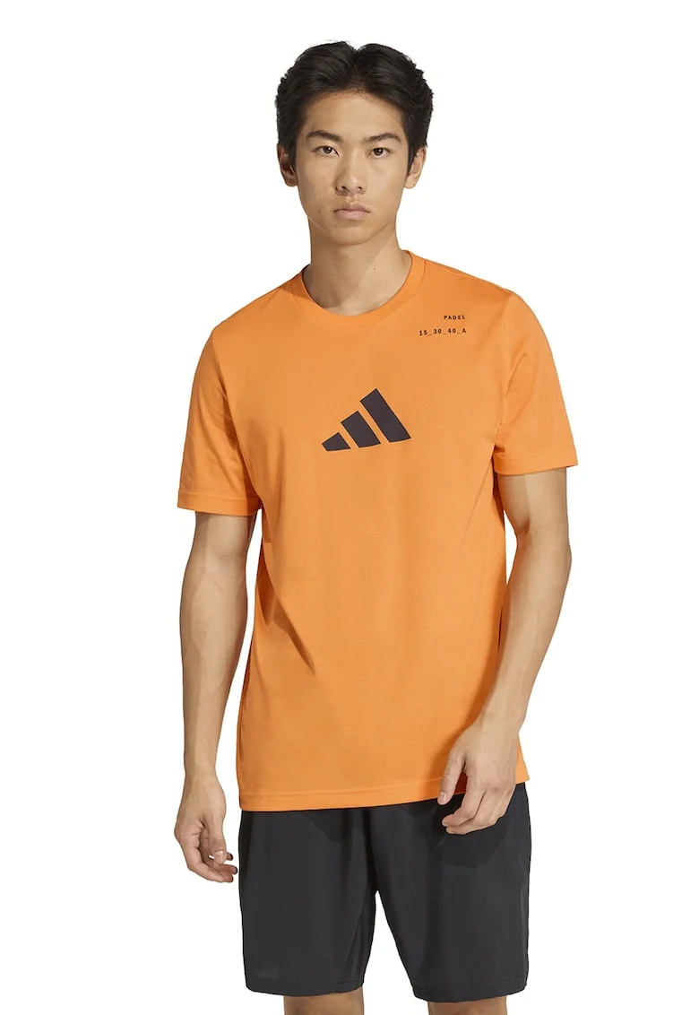 Tricou cu decolteu la baza gatului si imprimeu Padel, Portocaliu/Albastru ultramarin