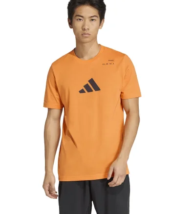 Tricou cu decolteu la baza gatului si imprimeu Padel, Portocaliu/Albastru ultramarin
