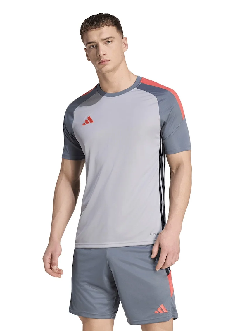 Tricou cu decolteu rotund pentru fotbal Tiro Essentials, Gri deschis/Gri cenusiu/Portocaliu pal