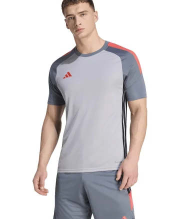 Tricou cu decolteu rotund pentru fotbal Tiro Essentials, Gri deschis/Gri cenusiu/Portocaliu pal