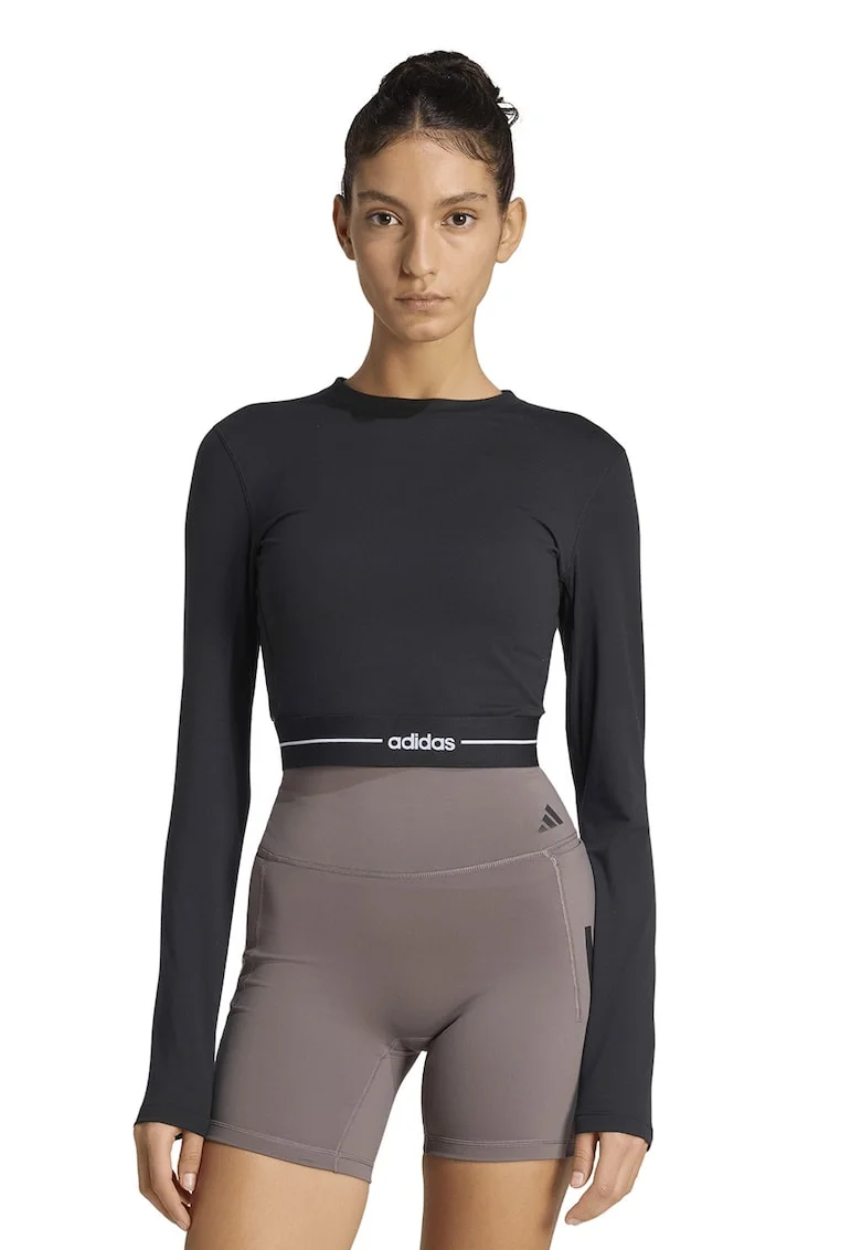 Bluza crop cu croiala slim-fit, pentru antrenament Hyperglam, Negru