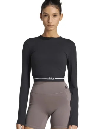 Bluza crop cu croiala slim-fit, pentru antrenament Hyperglam, Negru