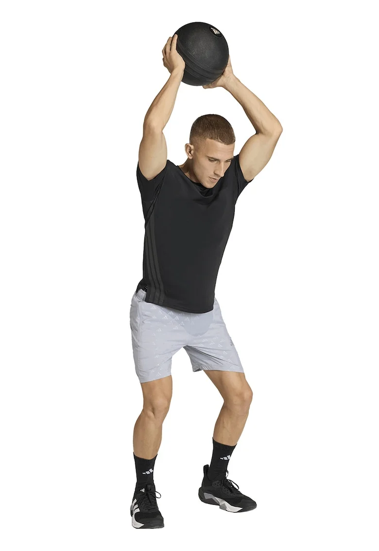 Pantaloni scurti cu model logo pentru fitness Essentials, Gri deschis