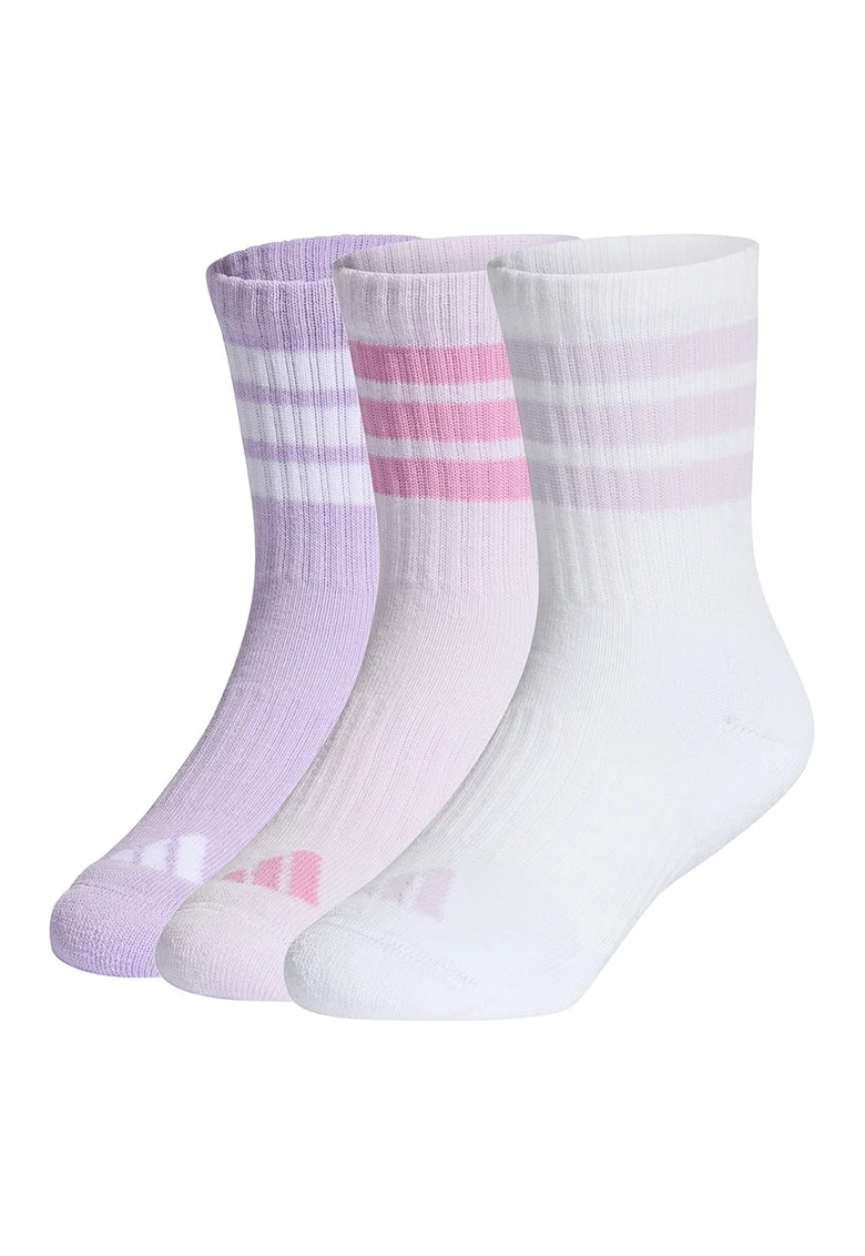Set de 3 perechi de sosete lungi cu talpa dubla, Alb/Lila/Roz pal