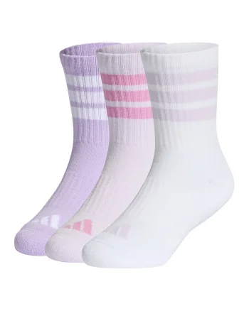 Set de 3 perechi de sosete lungi cu talpa dubla, Alb/Lila/Roz pal
