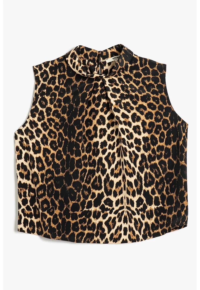 Top crop cu animal print, Maro inchis/Negru/Bej deschis