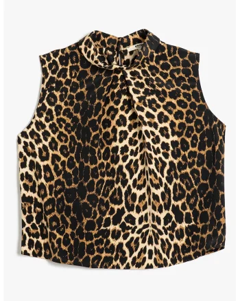 Top crop cu animal print, Maro inchis/Negru/Bej deschis