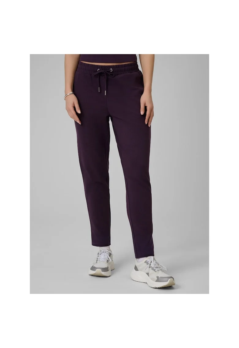 Pantaloni sport dama,  mov, bumbac, talie inalta, buzunare cu fermoar