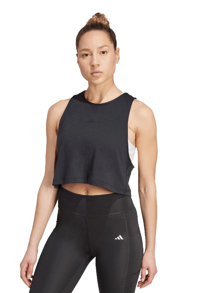 Tricou crop lejer pentru fitness Motion Essentials, Negru