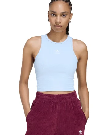 Top crop striat cu decolteu racerback Essentials, Albastru glaciar