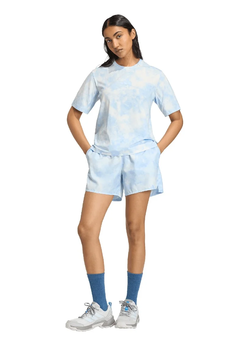 Tricou cu model tie-dye pentru drumetii, Albastru deschis