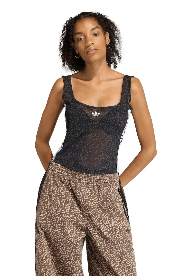 Top crop semitransparent cu model, Alb/Negru