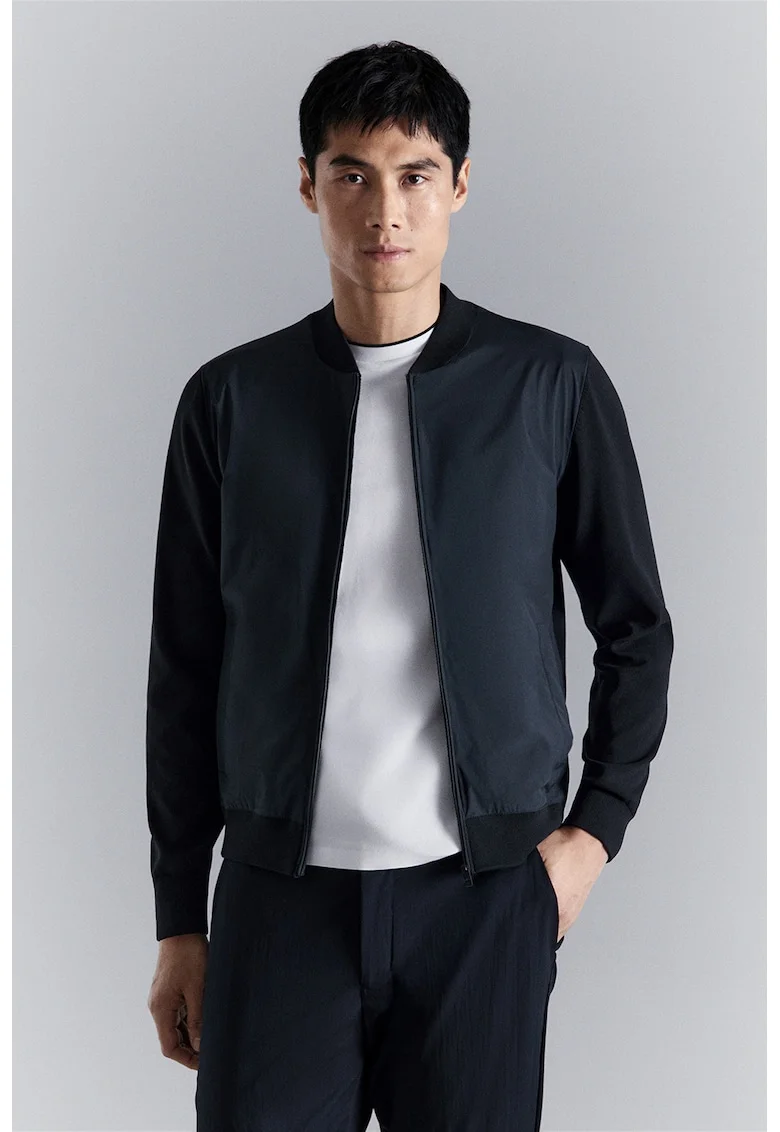 Jacheta bomber regular fit, Negru/Bleumarin