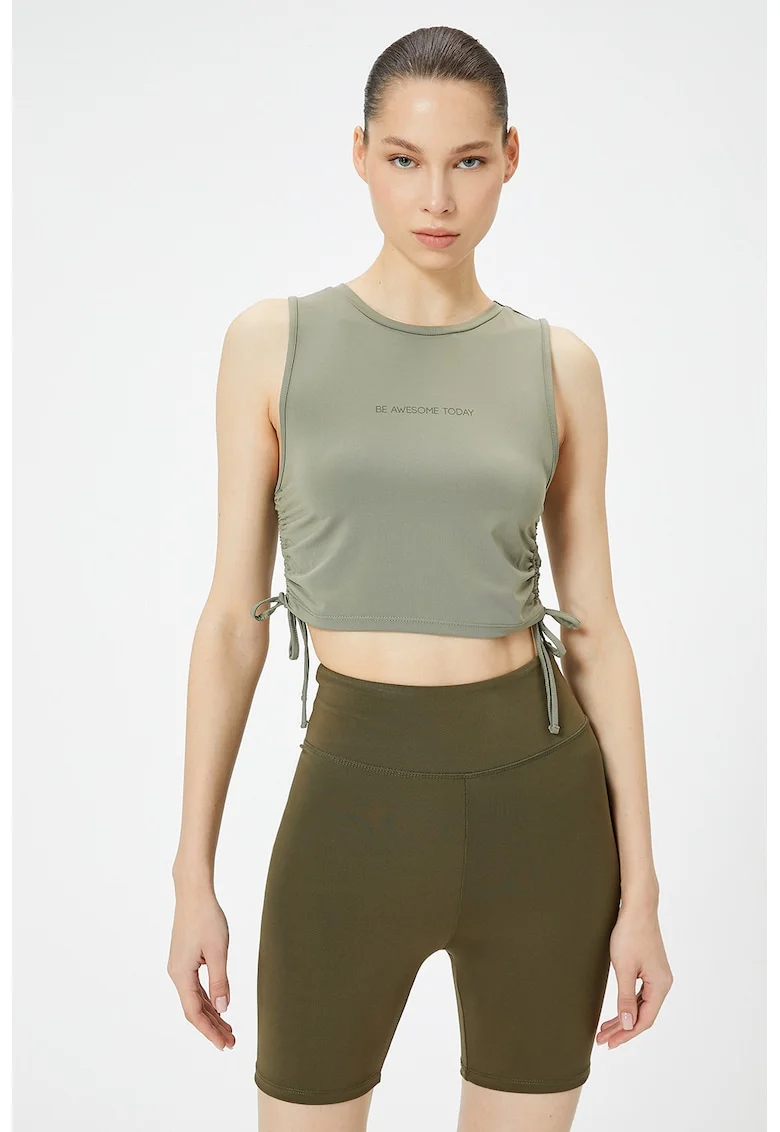 Top crop cu detaliu text, Verde sparanghel