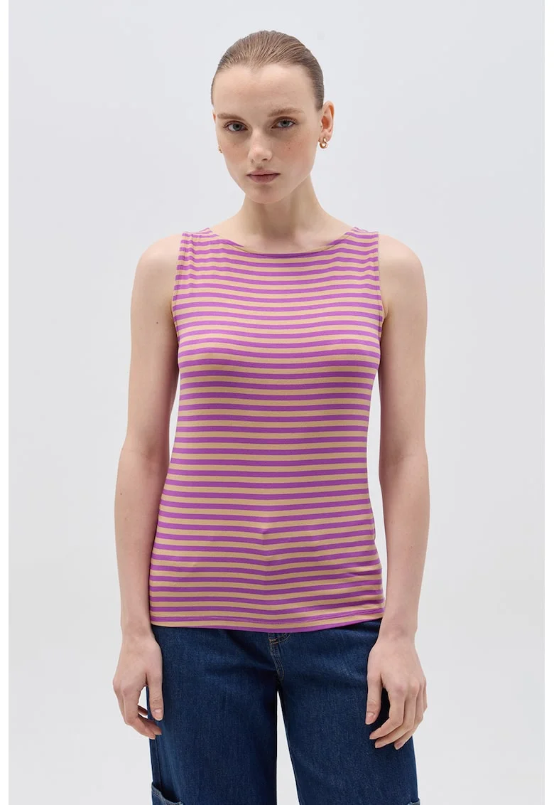 Top cu model in dungi, Albastru lavanda/Kaki
