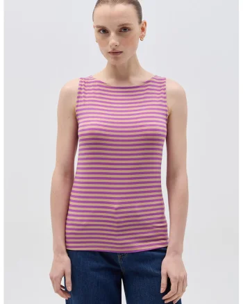 Top cu model in dungi, Albastru lavanda/Kaki