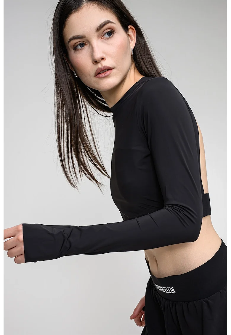 Blua crop cu spate decupat, Negru