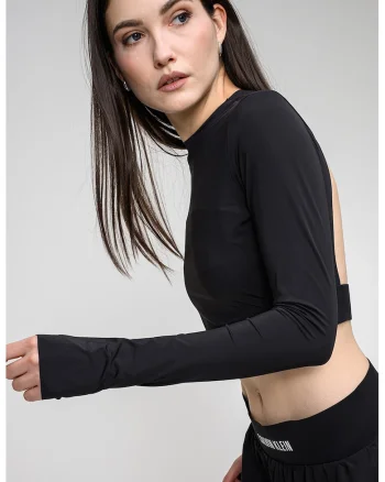 Blua crop cu spate decupat, Negru