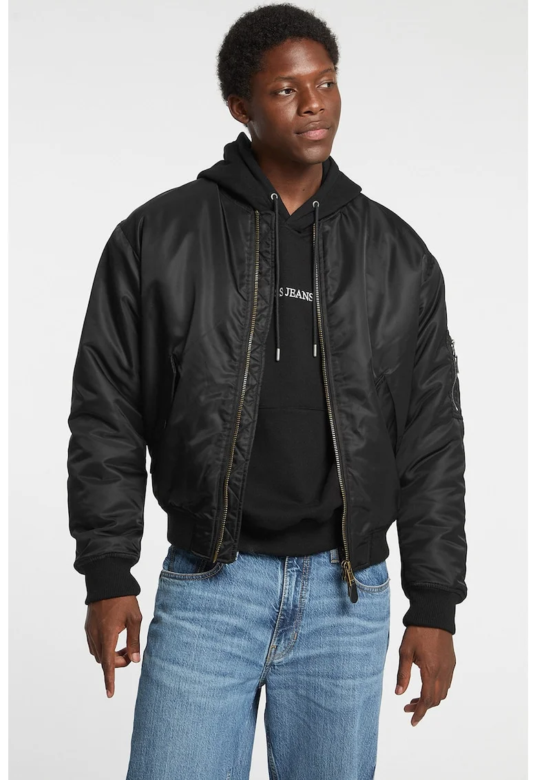 Jacheta regular fit cu fermoar, Negru
