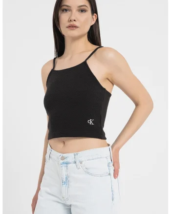 Top crop cu logo brodat, Negru