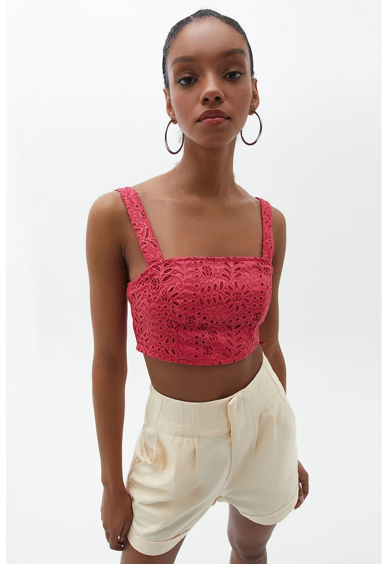 Top crop cu decolteu patrat, Rosu