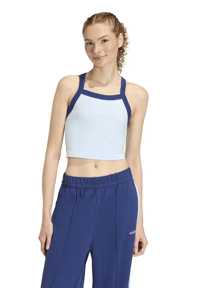 Top crop cu logo, Albastru deschis