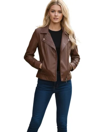 Jacheta biker din piele Afida,