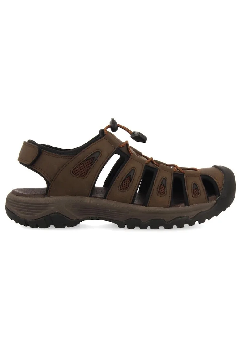 Sandale fisherman de piele ecologica si material textil, Maro inchis