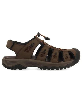 Sandale fisherman de piele ecologica si material textil, Maro inchis