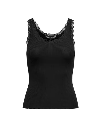 Top cu detalii din dantela Sara, Negru