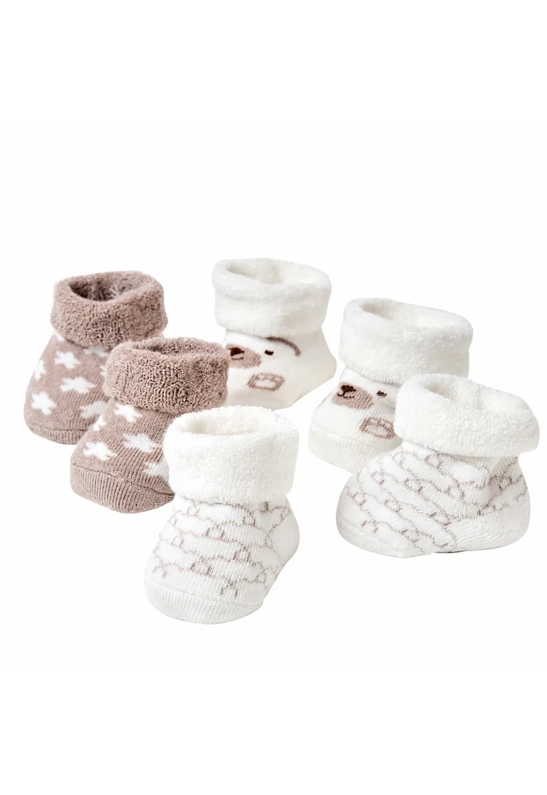Set 3 perechi sosete bebelusi unisex  din bumbac moale cu elastic Crem Bej