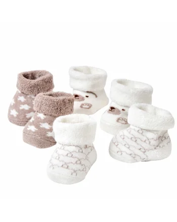 Set 3 perechi sosete bebelusi unisex  din bumbac moale cu elastic Crem Bej