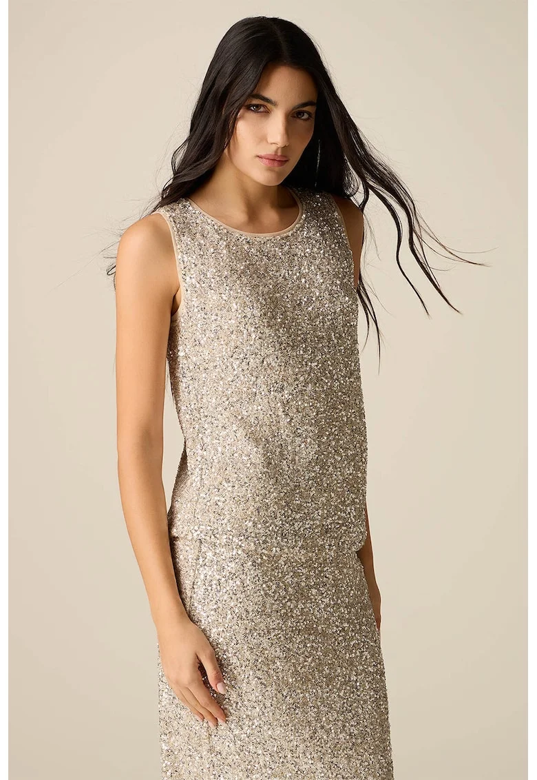 Top regular-fit cu decolteu rotund, Auriu