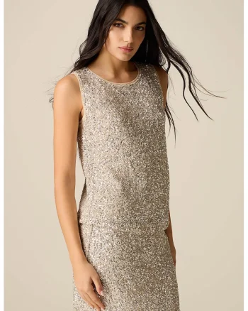 Top regular-fit cu decolteu rotund, Auriu