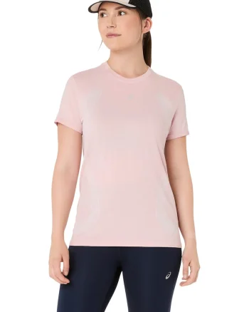 Tricou cu decolteu in V si detalii reflectorizante pentru alergare, fara cusaturii Road, Alb/Roz prafuit