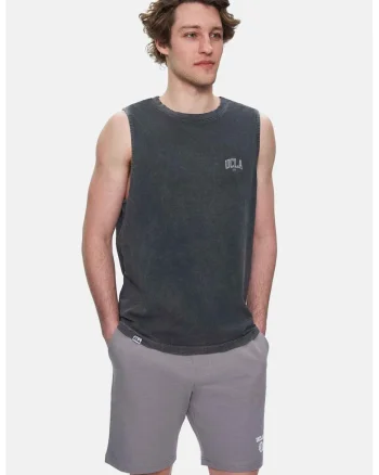 Maiou regular fit, decolteu la baza gatului, imprimeu cu logo, Negru, ELTON, Negru