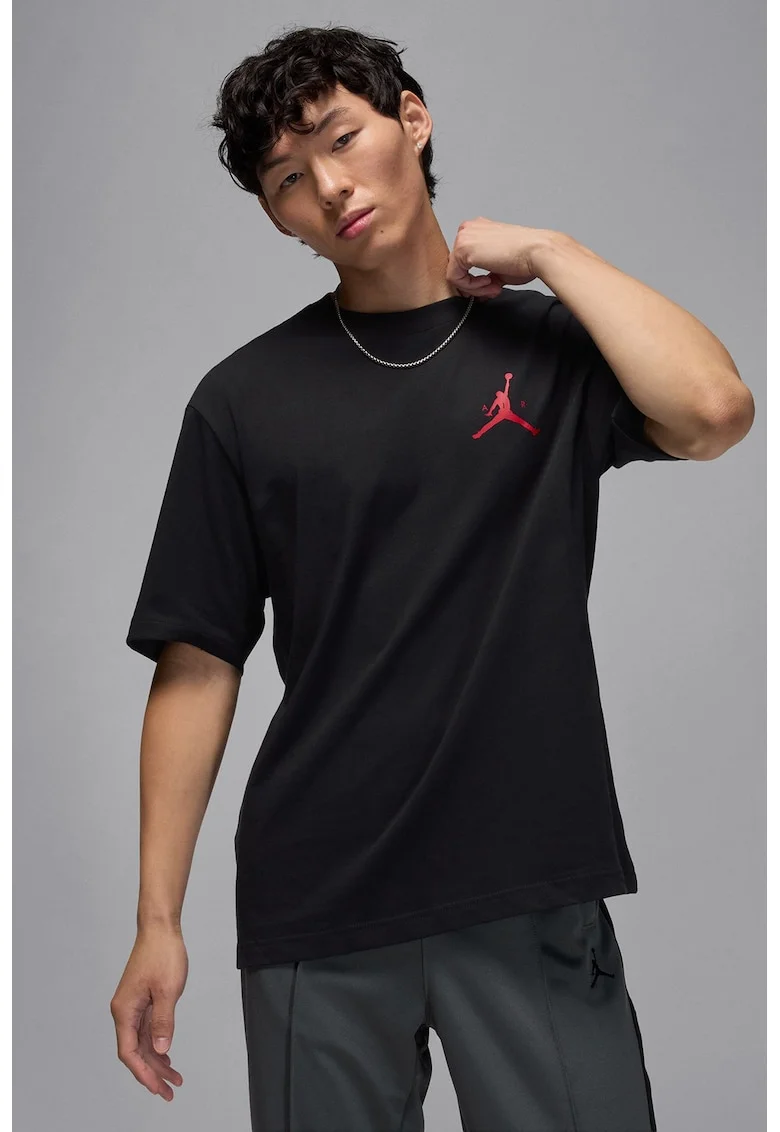 Tricou cu imprimeu logo, pentru baschet, Rosu/Negru