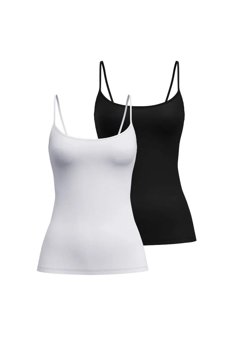 Top slim fit cu bretele inguste, Alb/Negru