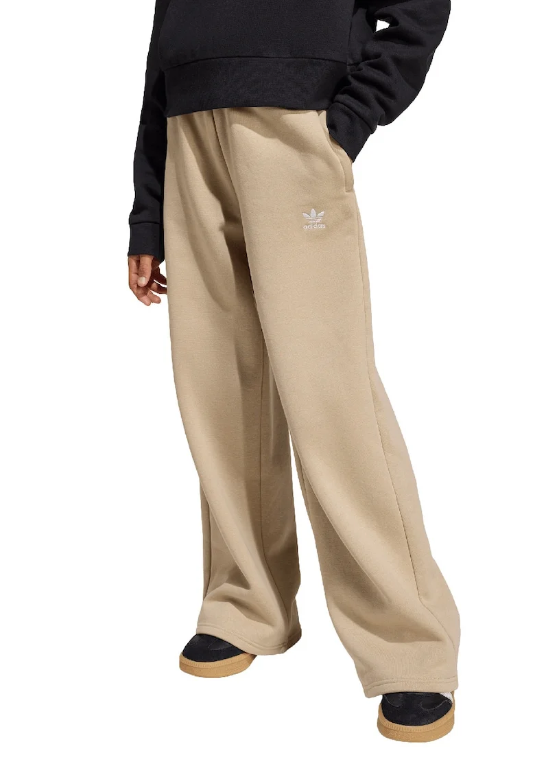 Pantaloni de trening cu croiala ampla si talie inalta, Maro nisip