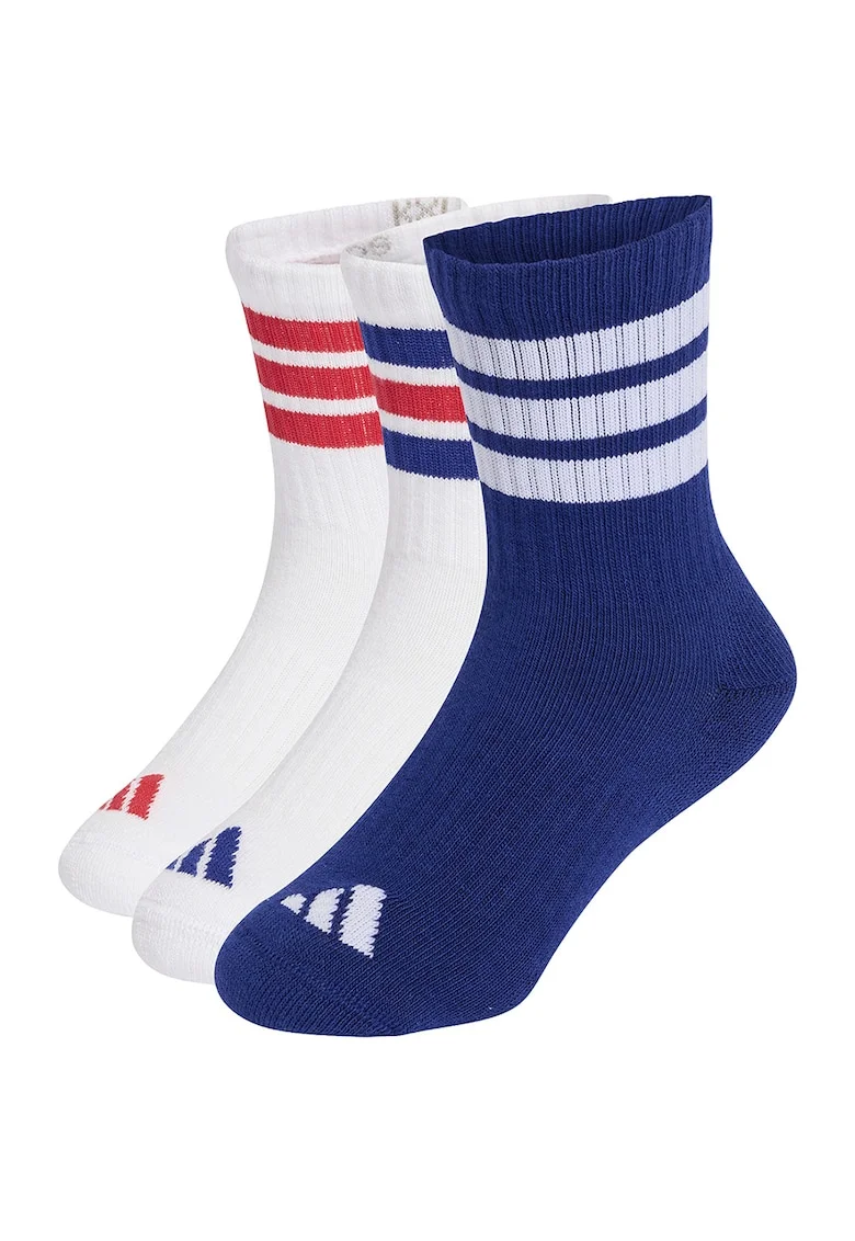 Set de 3 perechi de sosete lungi cu talpa dubla, Rosu/Albastru royal/Alb optic