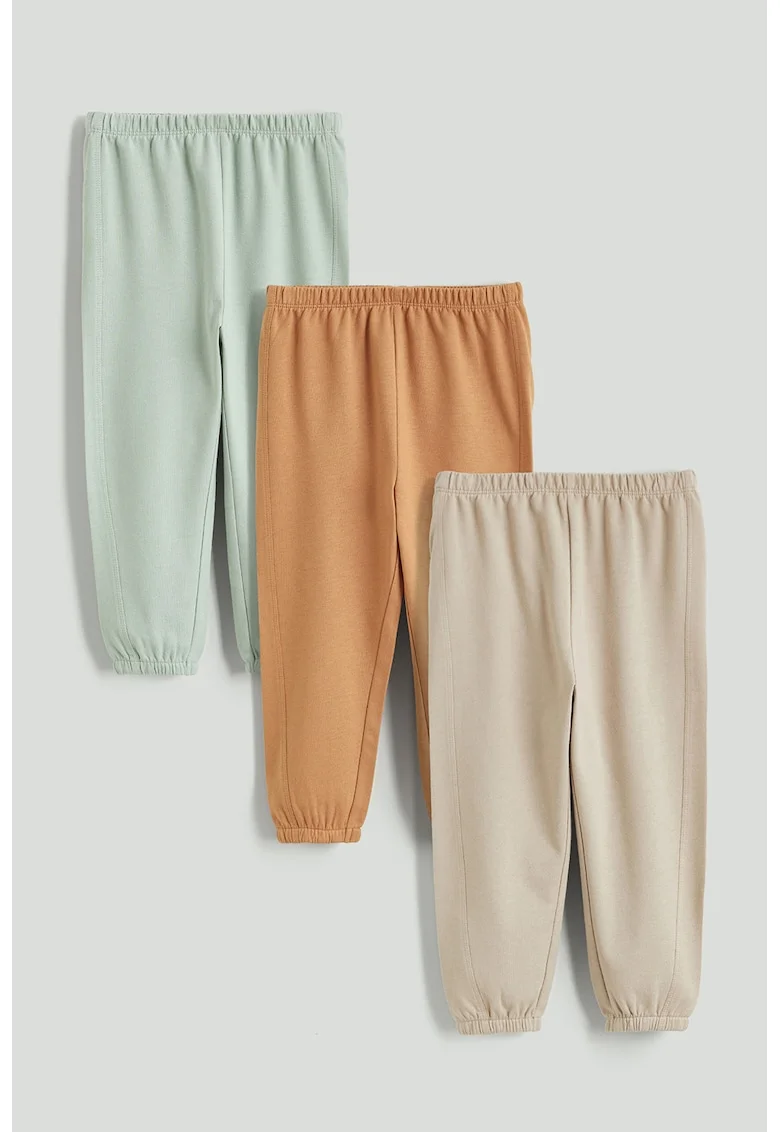 Set de pantaloni din bumbac - 3 perechi, Portocaliu/Bej/Verde pal