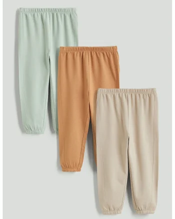 Set de pantaloni din bumbac - 3 perechi, Portocaliu/Bej/Verde pal