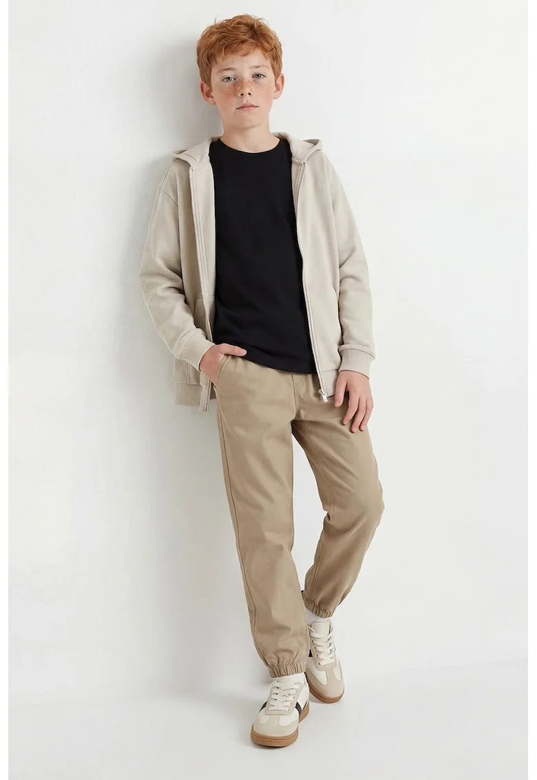 Pantaloni jogger de bumbac cu snur, Maro nisip